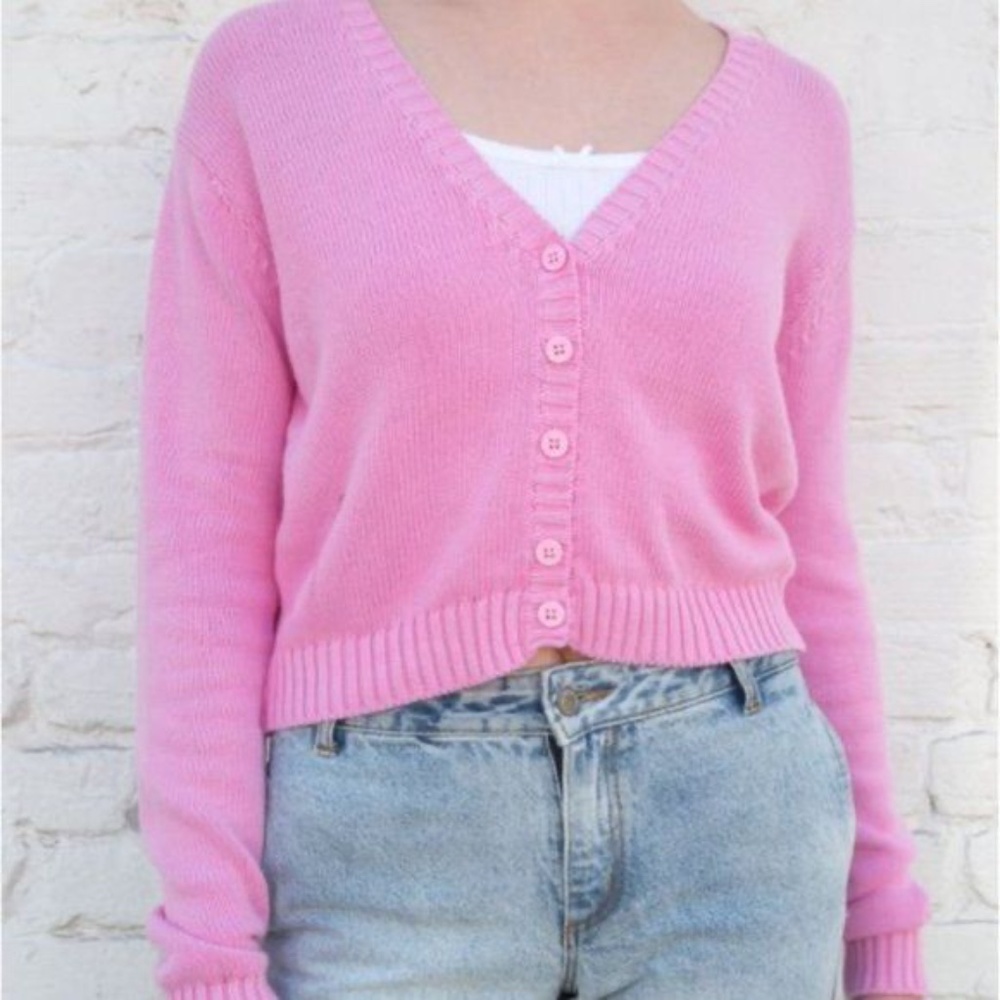 Brandy Melville Bubblegum Billie Cardigan - Cropped Pink Knit Button Up Cardigan